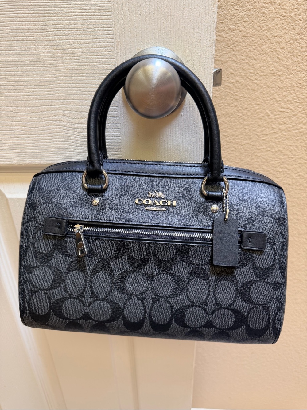 Coach Black/Gray Signature Satchel with Silver Hardware